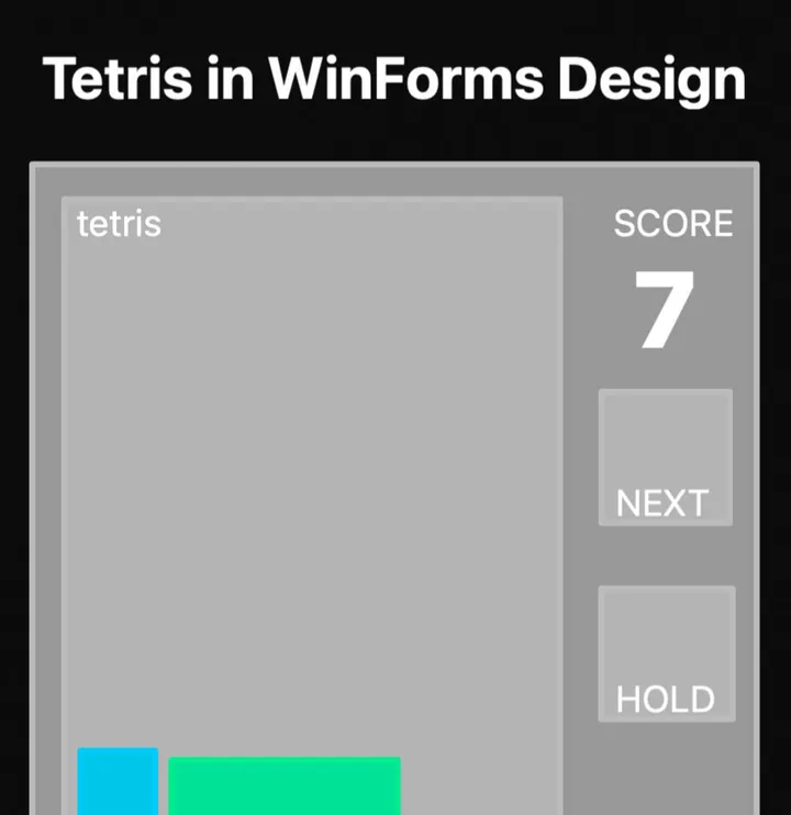 A WinForms Tetris mock-up with score