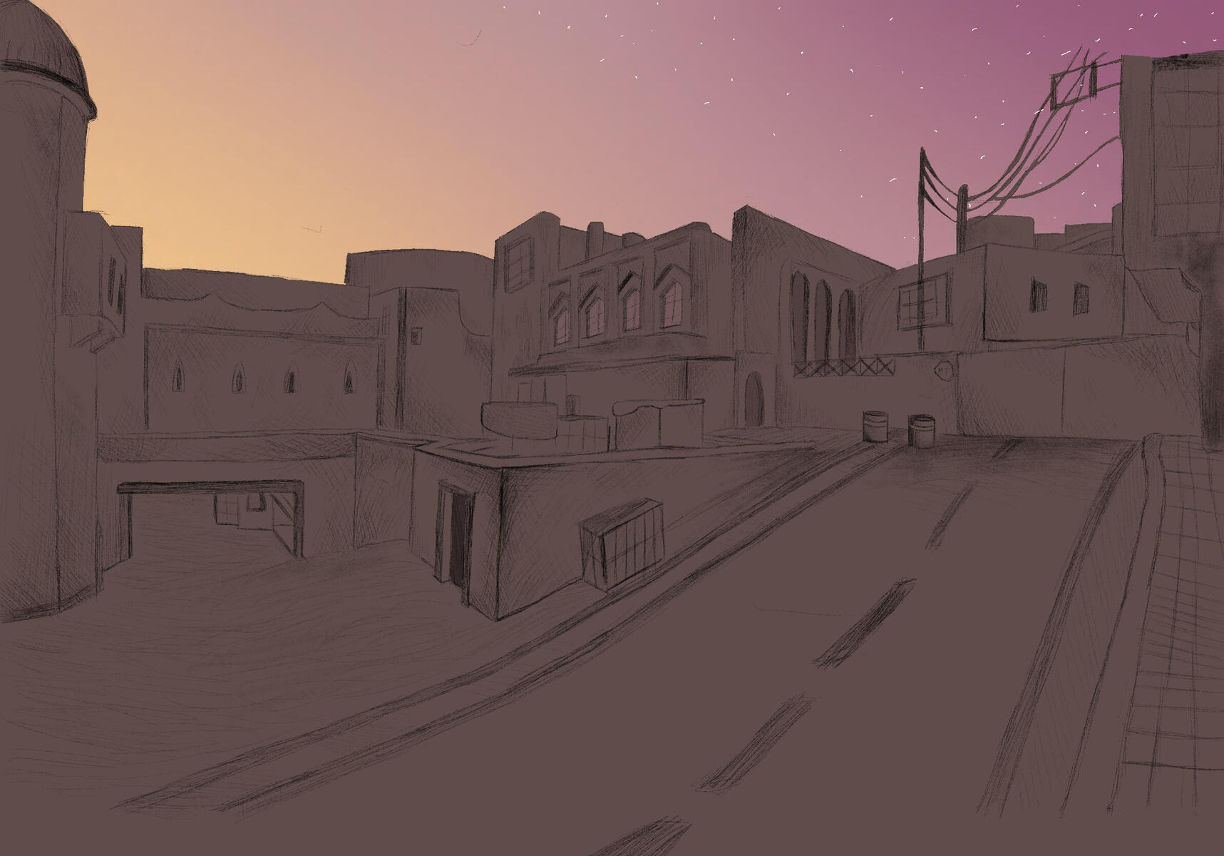 A picture of the famous level de_dust2 from the video game counter-strike.